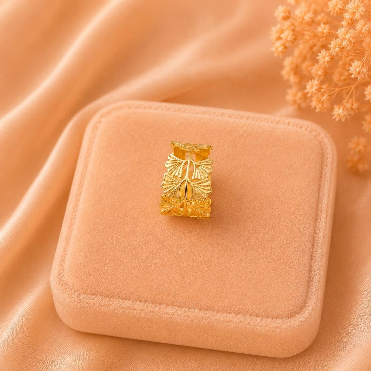 18K Gold Plated Botanical Leaf Ring, Adjustable Vintage Inspired Statement Jewelry