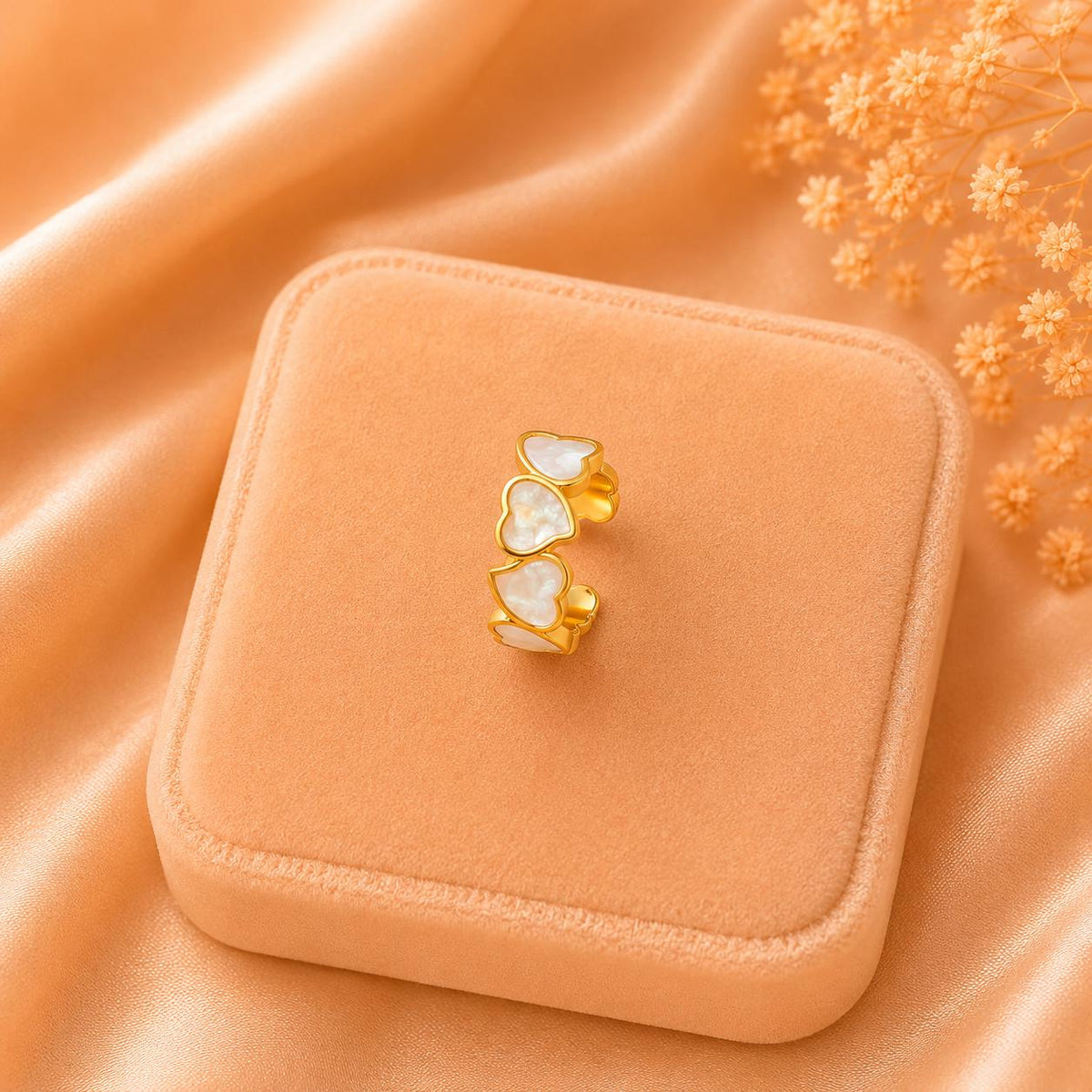 18K Gold Plated Mother of Pearl Heart Ring – Adjustable Minimalist Jewelry