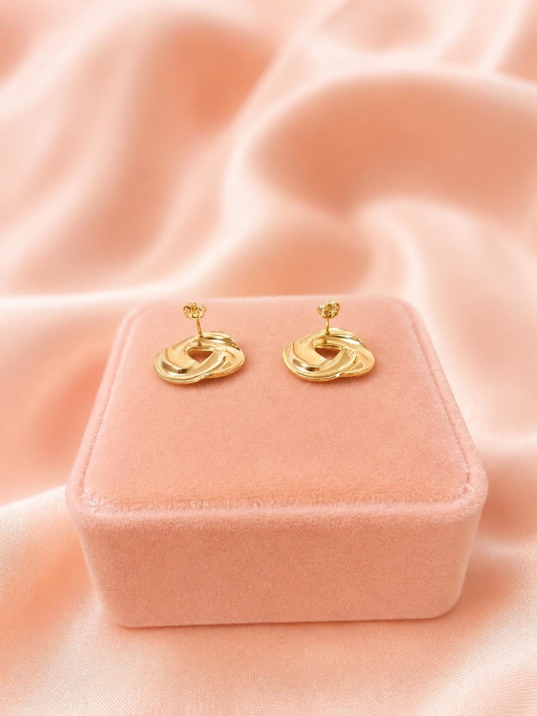 18K Gold Plated Knot Stud Earrings, Elegant Minimalist Statement Jewelry