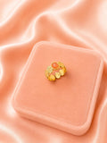 18K Gold Plated Floral Ring, Orange Stone Statement Ring, Vintage Inspired Adjustable Band