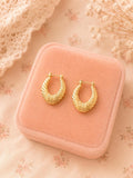 Textured Gold Hoop Earrings, 18K Plated Chunky Statement Retro Jewelry