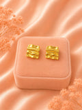 Textured Square Stud Earrings: 18K Gold Plated, Modern Geometric Design
