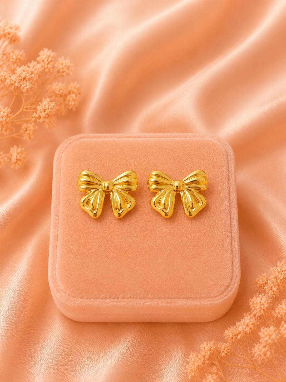 18K Gold Plated Bow Stud Earrings – Elegant Feminine Statement Jewelry