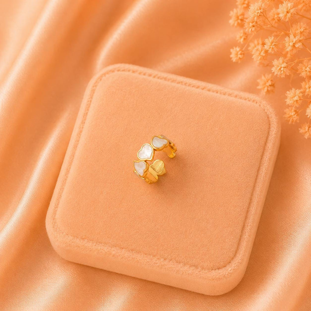 18K Gold Plated Mother of Pearl Heart Ring – Adjustable Minimalist Jewelry