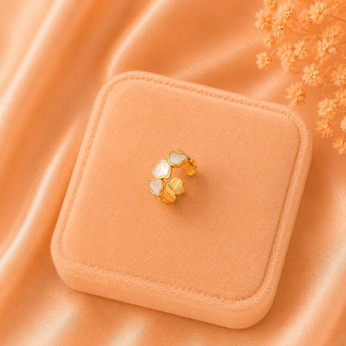 18K Gold Plated Mother of Pearl Heart Ring – Adjustable Minimalist Jewelry