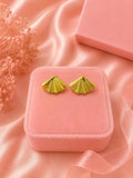 18K Gold Plated Fan Stud Earrings, Vintage Shell Design, Polished Gold Finish