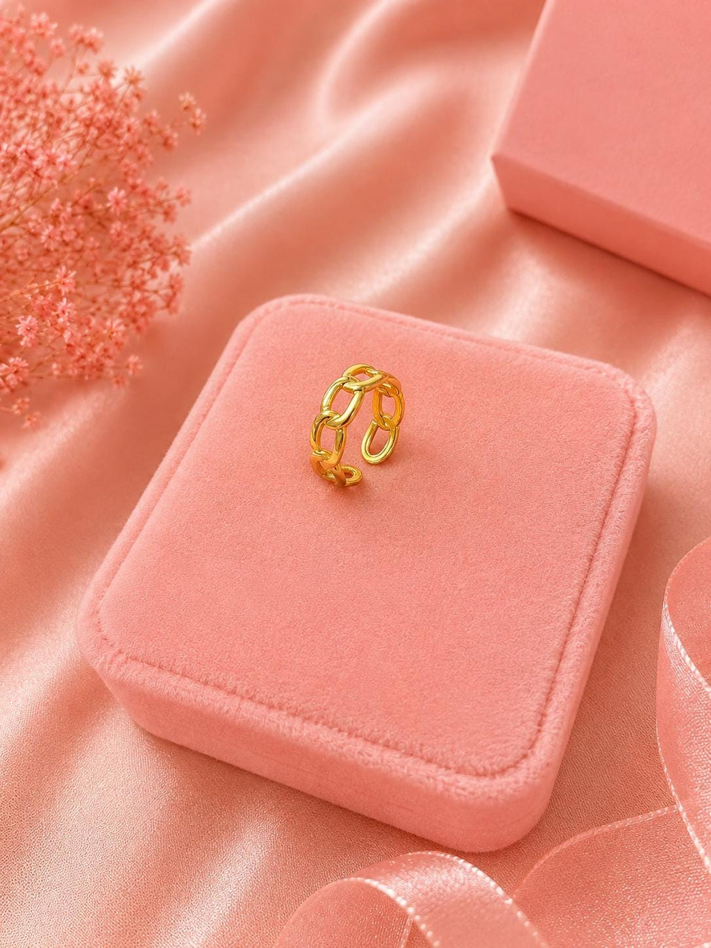 18K Gold Plated Chain Link Ring, Adjustable Open Band, Minimalist Statement Jewelry