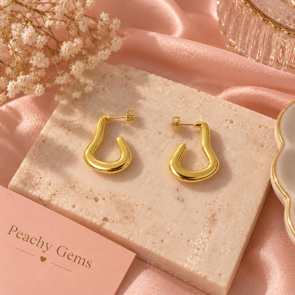 18K Gold Plated Chunky Irregular Hoop Earrings, Modern Sculptural Jewelry