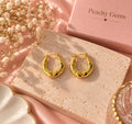 18K Gold Plated Textured Hoop Earrings, Floral Engraved Statement Jewelry