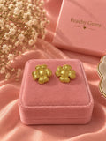 18K Gold Plated Flower Stud Earrings, Textured Petal Design, Vintage Botanical Jewelry