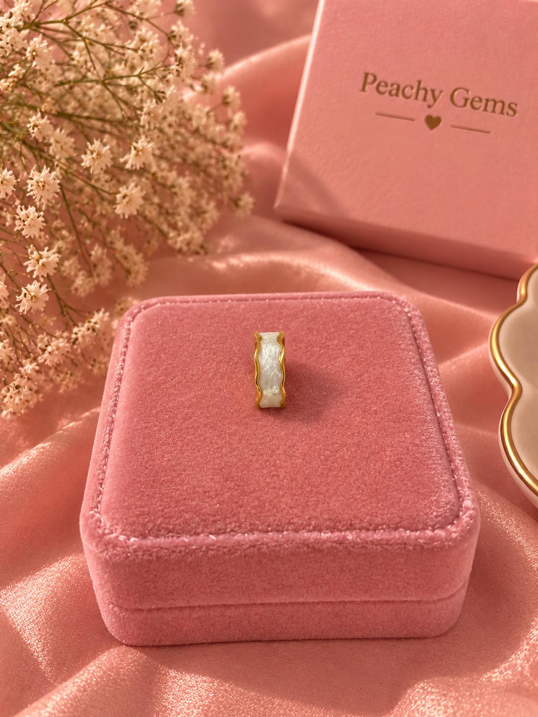 18K Gold Plated Wavy Enamel Ring, Modern Minimalist Statement Band