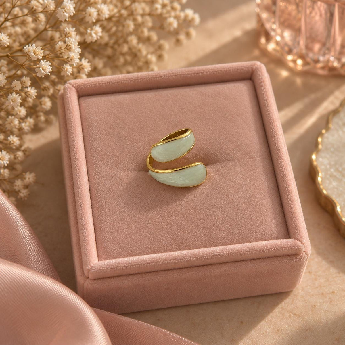 White Enamel Wrap Ring, 18K Gold Plated, Modern Sculptural Design