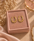18K Gold Plated Beaded Hoop Earrings, Oval Ball Detail, Modern Statement Jewelry