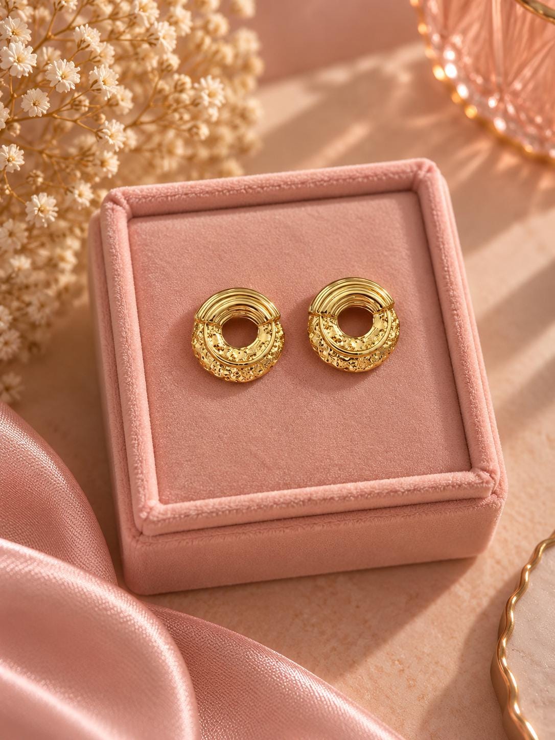 Textured Hammered Gold Disc Earrings, 18K Plated Chunky Circles