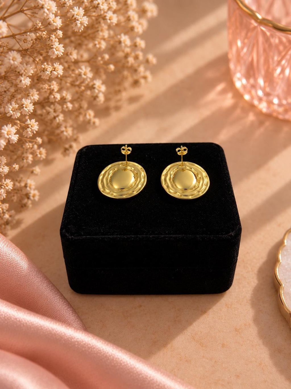 Textured Oval Stud Earrings, 18K Gold Plated, Vintage Minimalist Jewelry