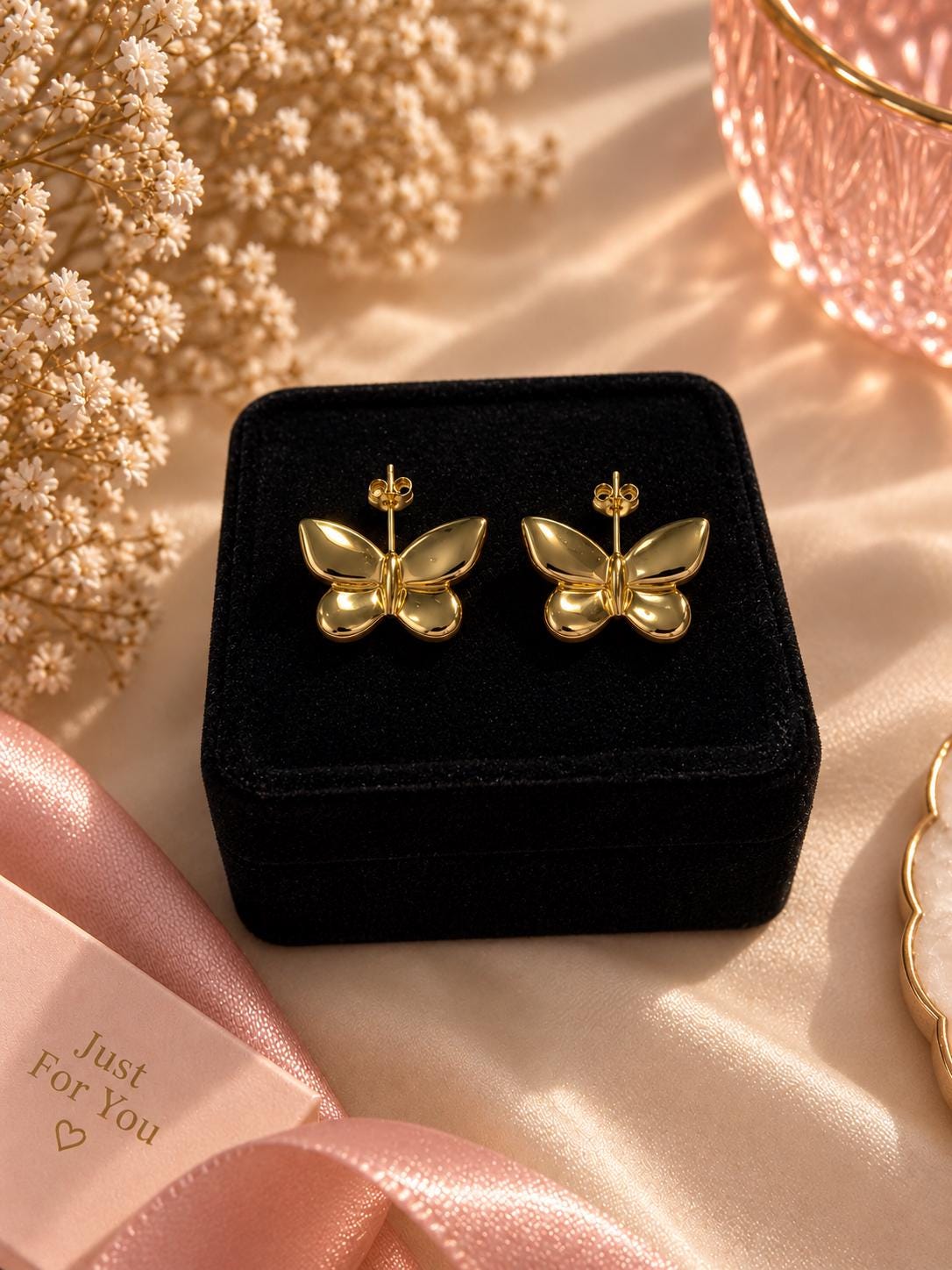 18K Gold Plated Butterfly Stud Earrings – Minimalist Stainless Steel Jewelry