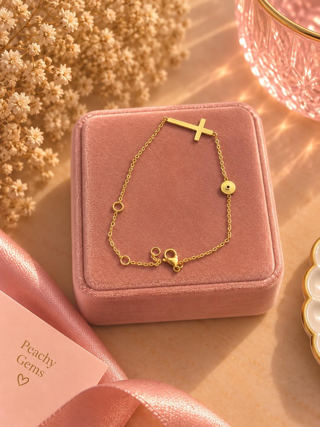 18K Gold Plated Cross Bracelet | Minimalist Chain Jewelry, Adjustable Clasp