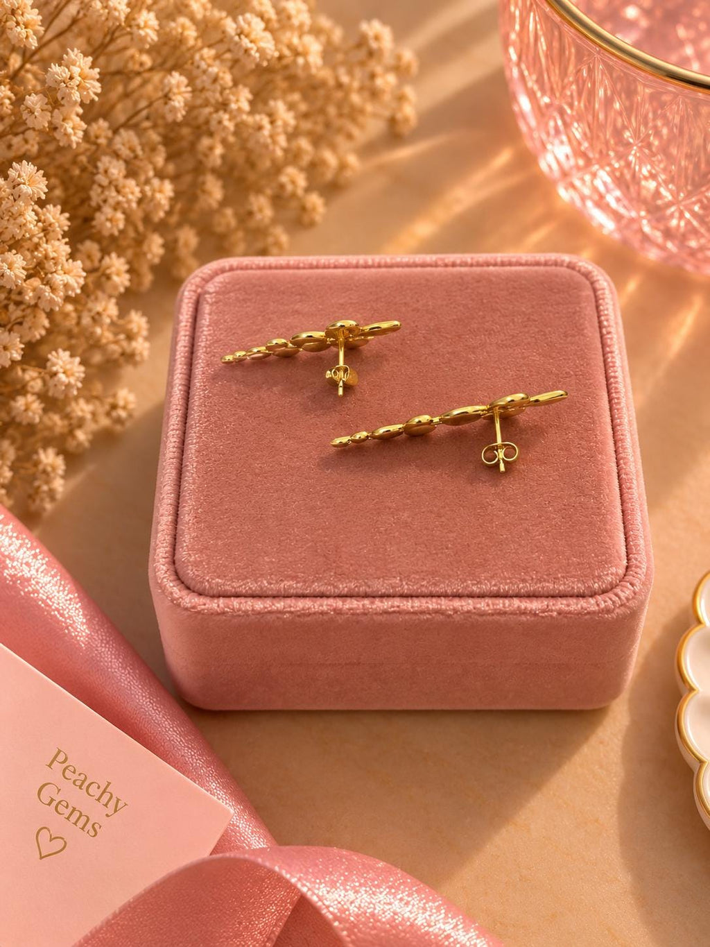 18K Gold Plated Flower Drop Earrings, Dainty Floral Minimalist Jewelry