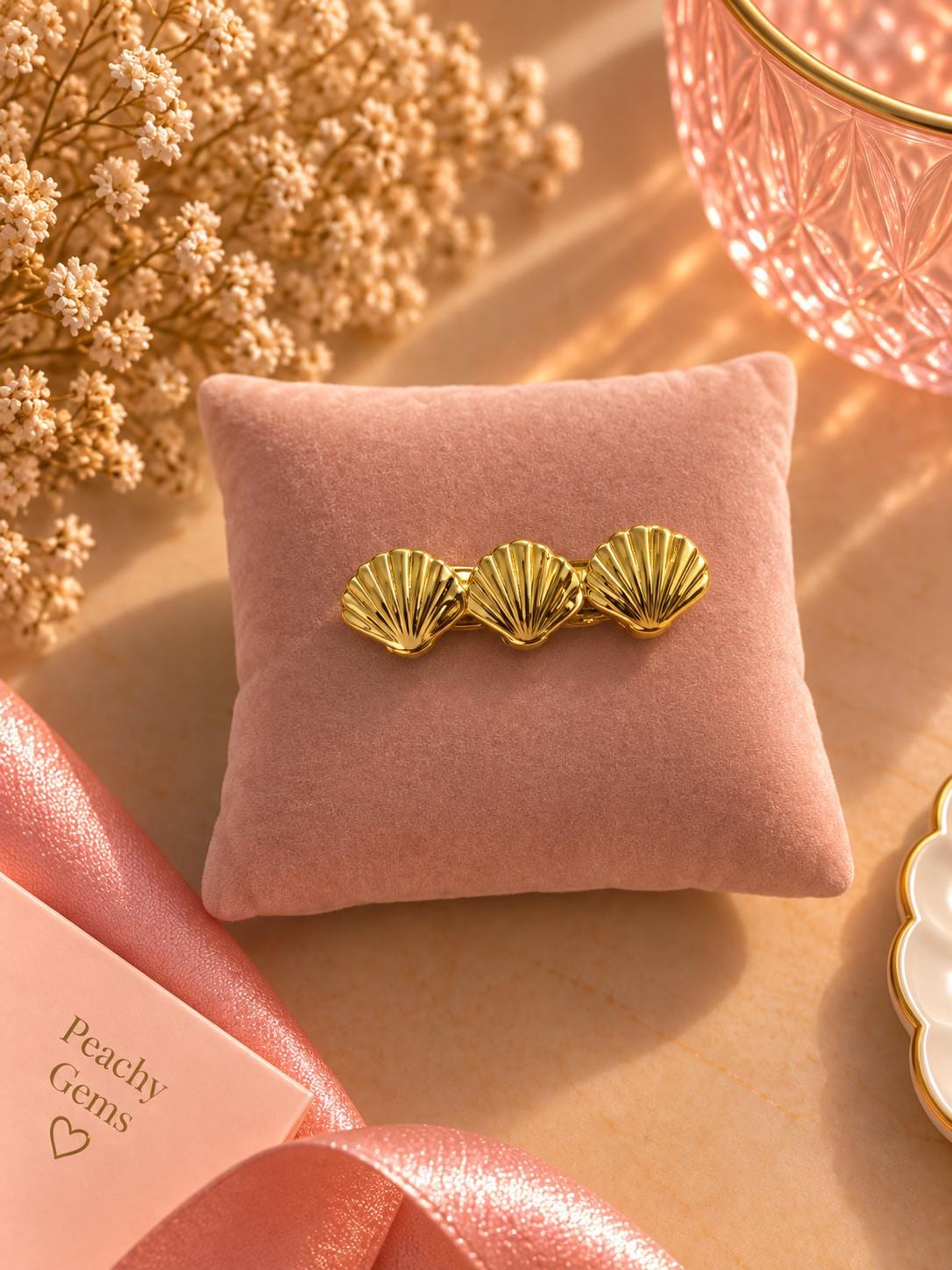 Gold Seashell Barrette, 18K Plated Coastal Hair Clip, Minimalist Accessory