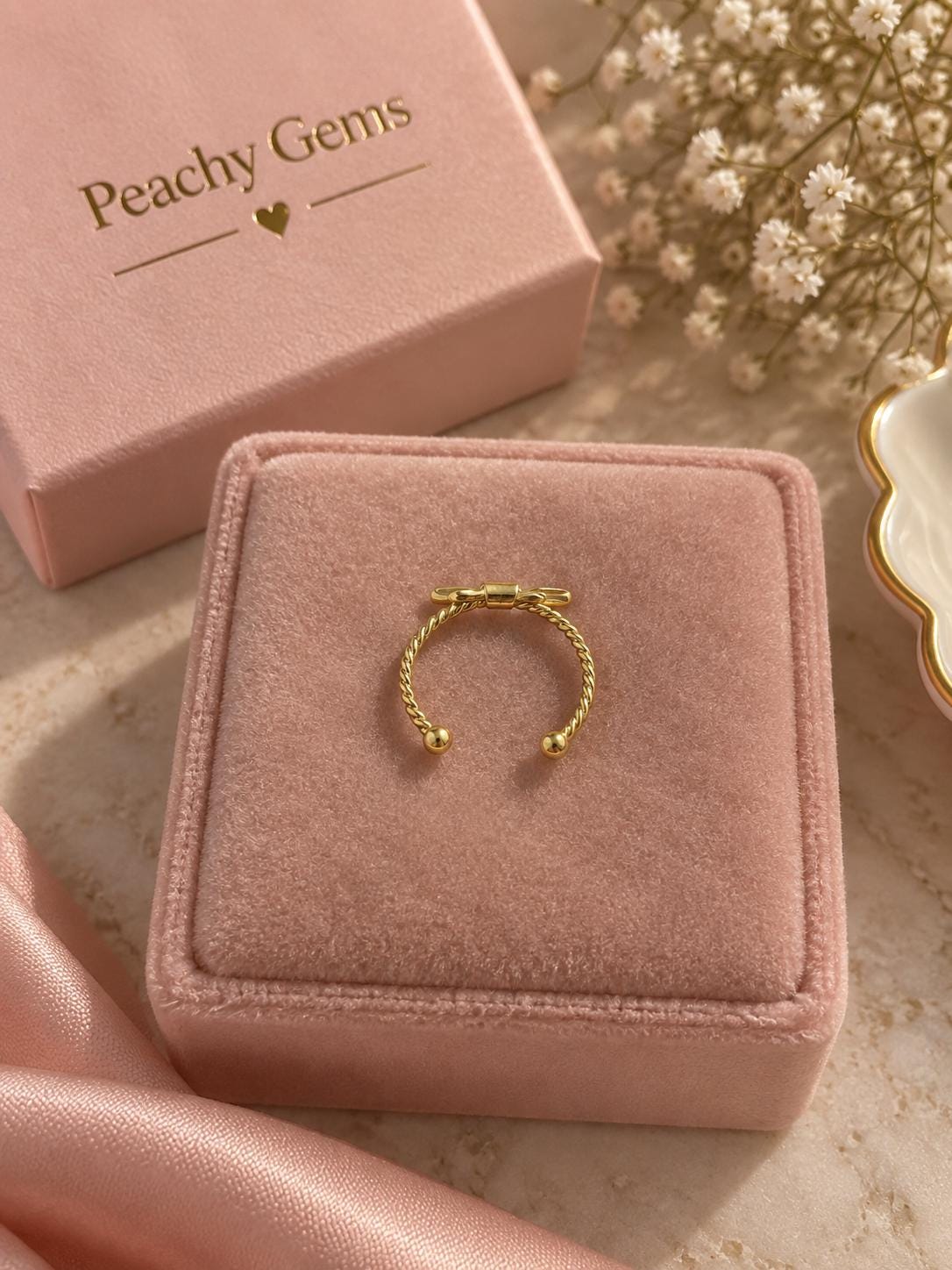 18K Gold Plated Sunburst Ring – Adjustable Open Boho Jewelry with White Stone