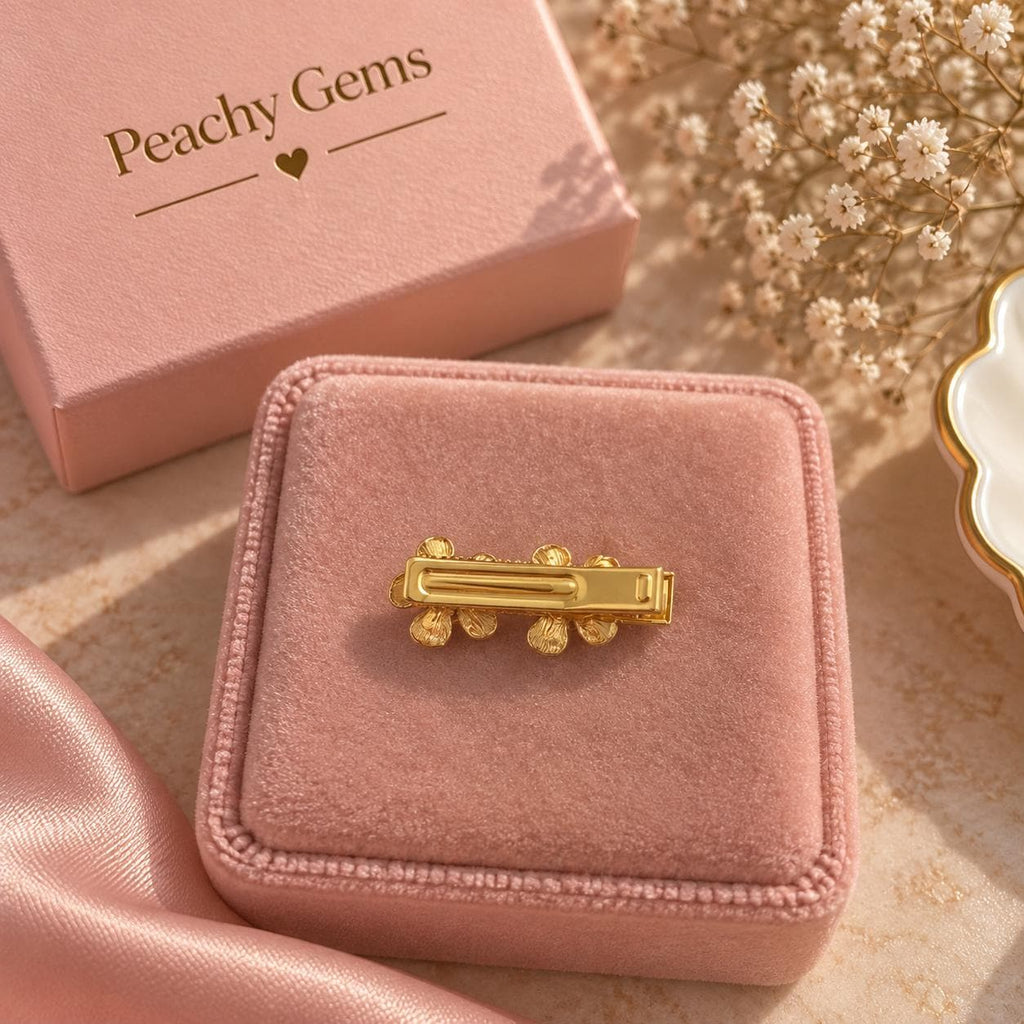 18K Gold Plated Floral Hair Clip, Crystal Flower Barrette, Elegant Accessory