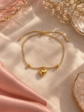 18K Gold Plated Heart Charm Bracelet, Adjustable Minimalist Chain Jewelry