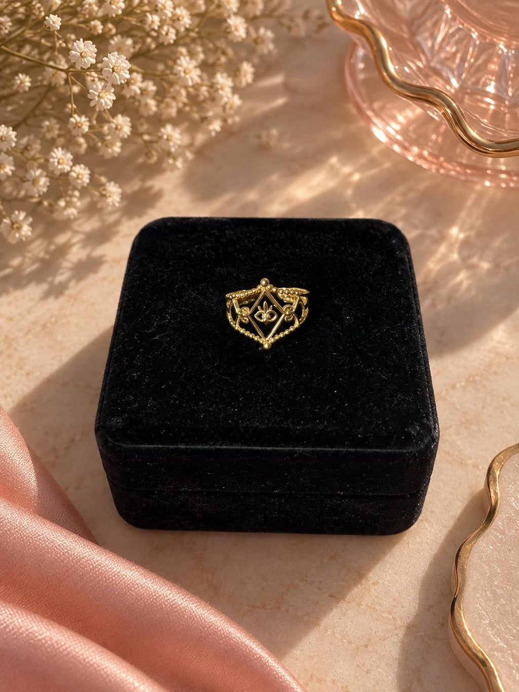18K Gold Plated Evil Eye Ring – Adjustable Stainless Steel Statement Jewelry