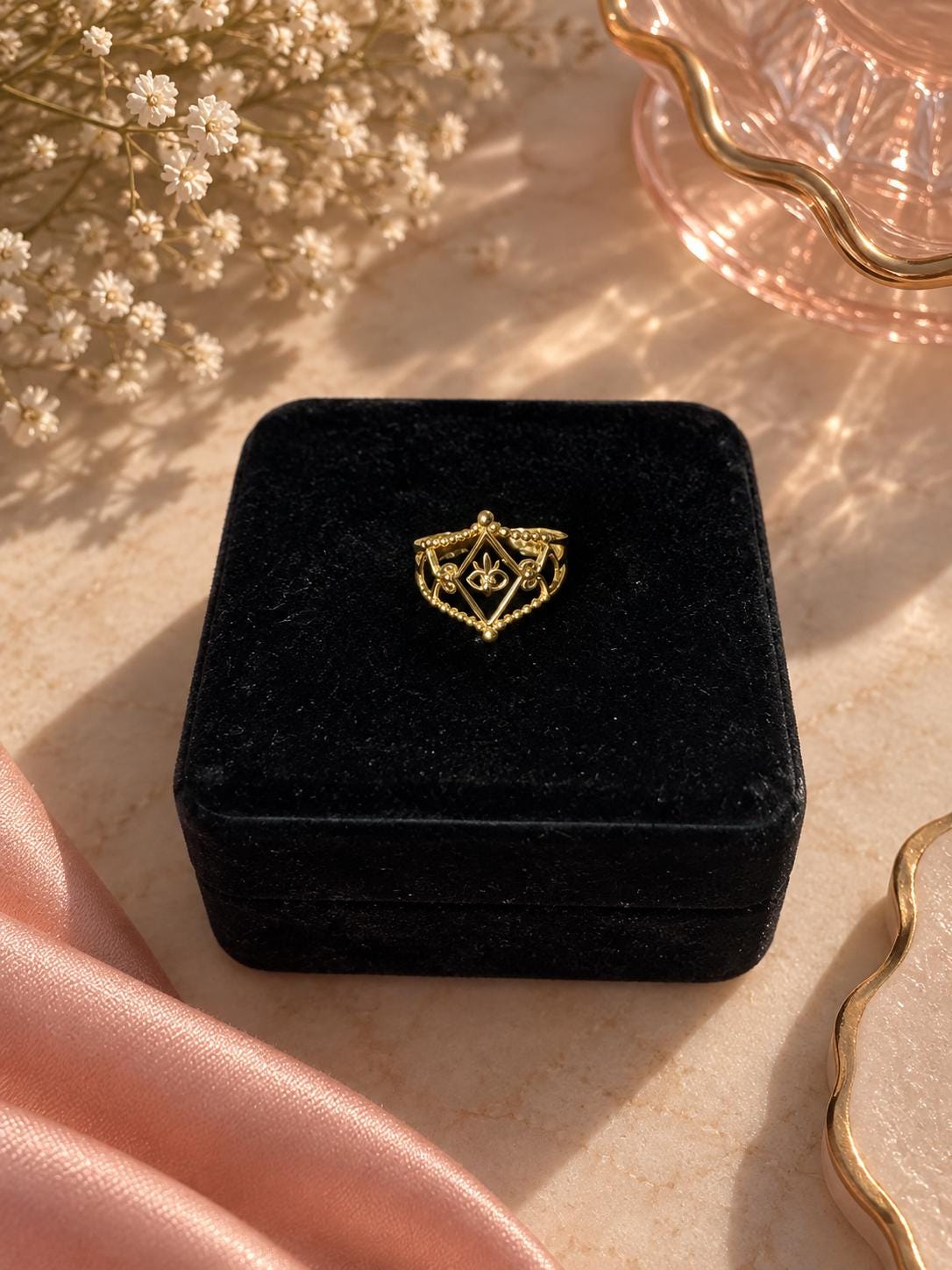 18K Gold Plated Evil Eye Ring – Adjustable Stainless Steel Statement Jewelry