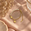 18K Gold Plated Pearl Star Charm Bracelet, Minimalist Adjustable Jewelry