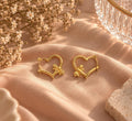 18K Gold Plated Heart Hoop Earrings – Minimalist Bow Detail Tarnish Resistant Jewelry