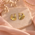 Textured Gold Fan Earrings, 18K Plated Sunburst Statement Jewelry