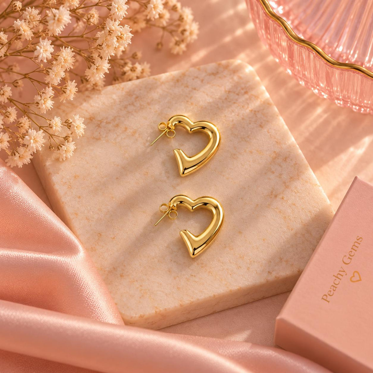 18K Gold Plated Chunky Heart Stud Earrings | Minimalist Statement Jewelry