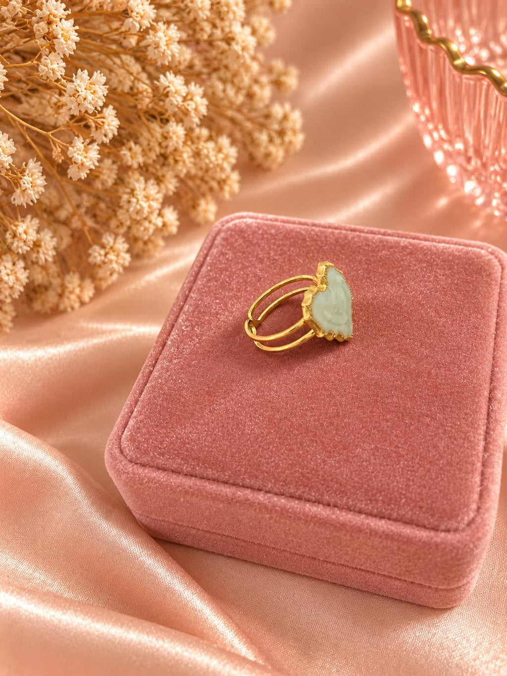 18K Gold Plated Heart Ring, Adjustable Stainless Steel, Minimalist Dainty Jewelry