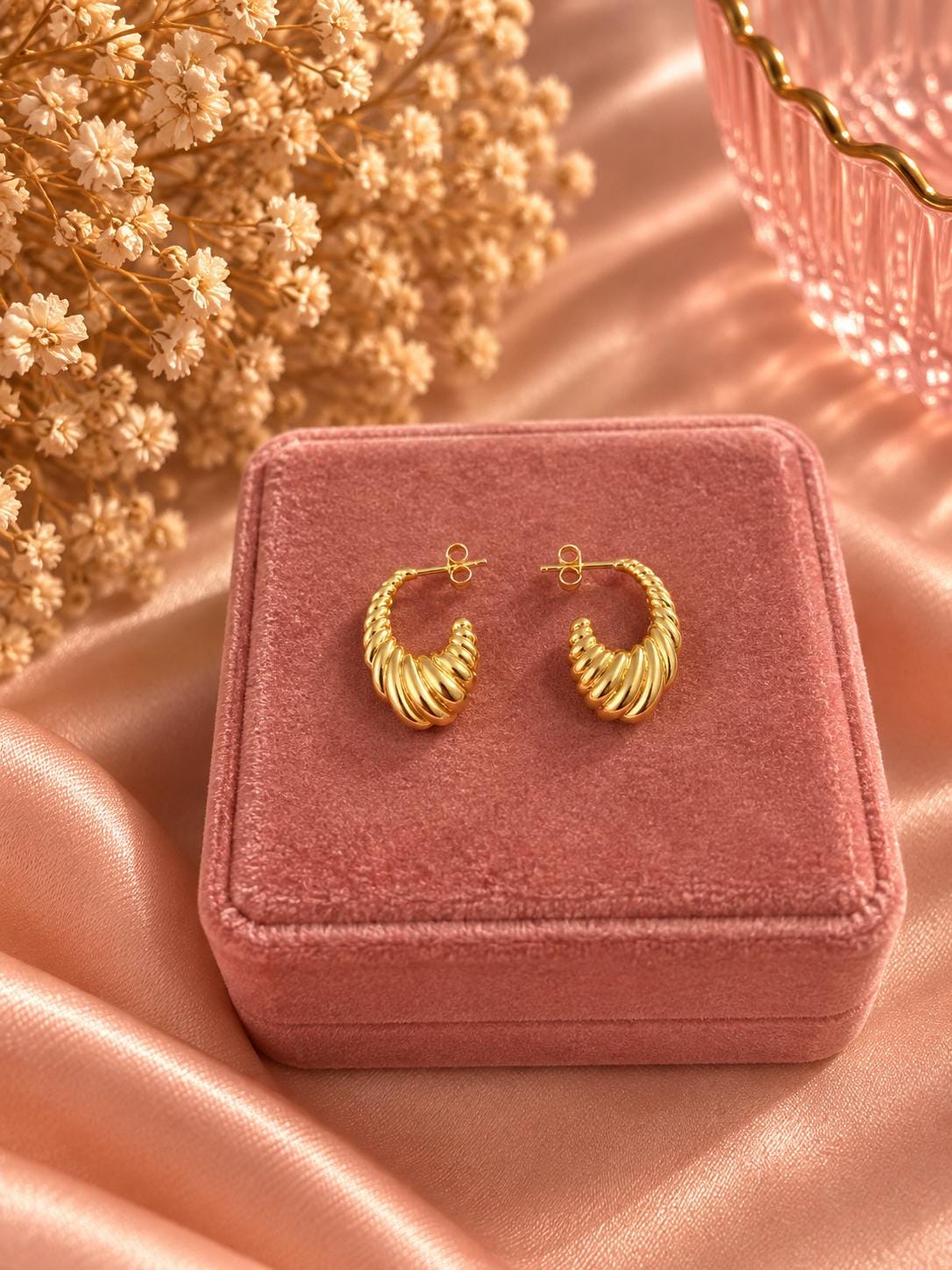 Textured Gold Chunky Hoop Earrings, 18K Plated Statement Jewelry