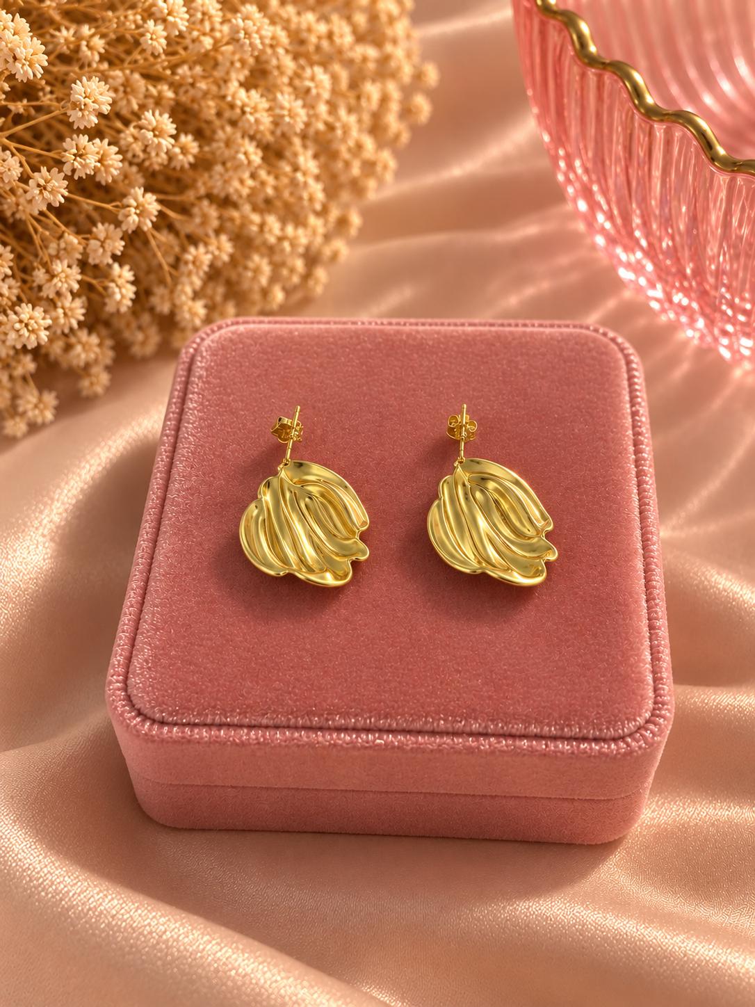 18K Gold Plated Sculpted Abstract Earrings, Trendy Minimalist Statement Jewelry