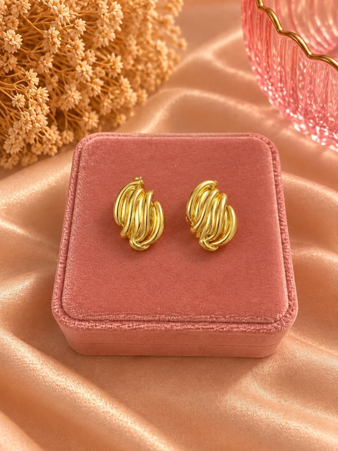 18K Gold Plated Sculpted Abstract Earrings, Trendy Minimalist Statement Jewelry