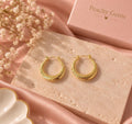 18K Gold Plated Textured Hoop Earrings, Vintage Inspired Statement Jewelry