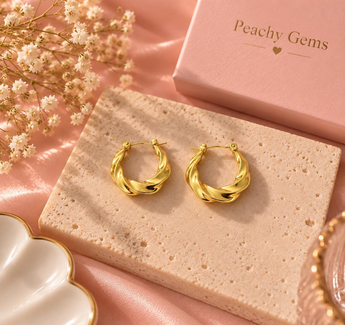 18K Gold Plated Twisted Hoop Earrings, Chunky Sculptural Statement Jewelry