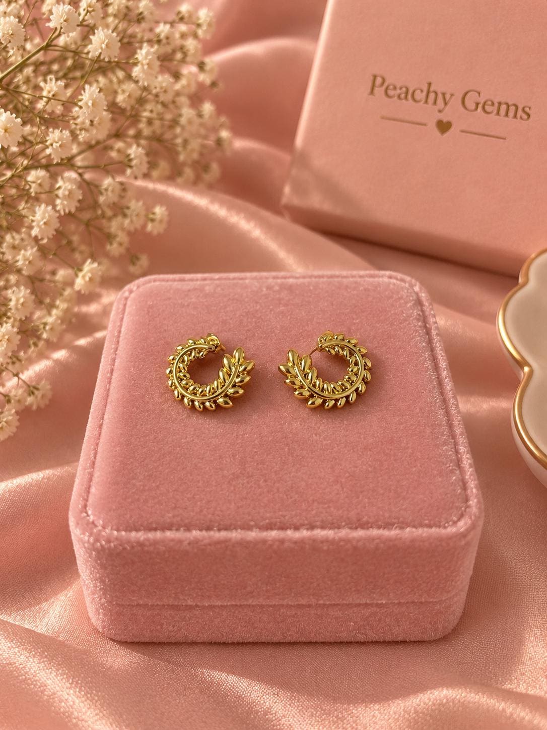 18K Gold Plated Laurel Leaf Stud Earrings, Botanical Vintage Jewelry