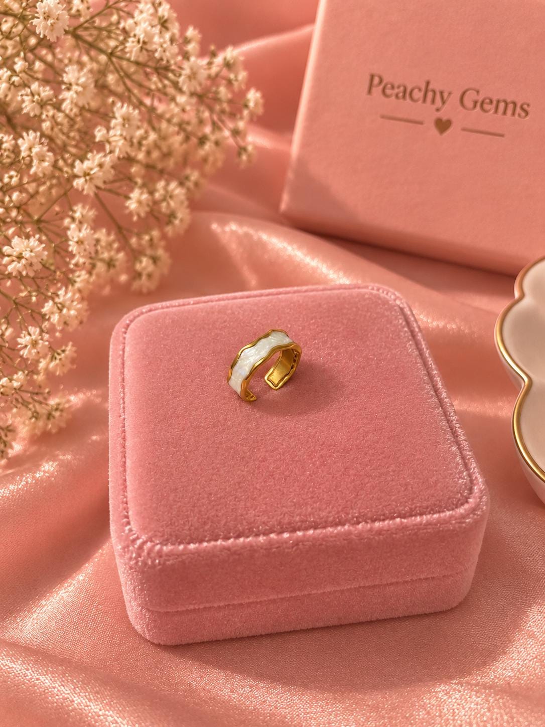 18K Gold Plated Wavy Enamel Ring, Modern Minimalist Statement Band