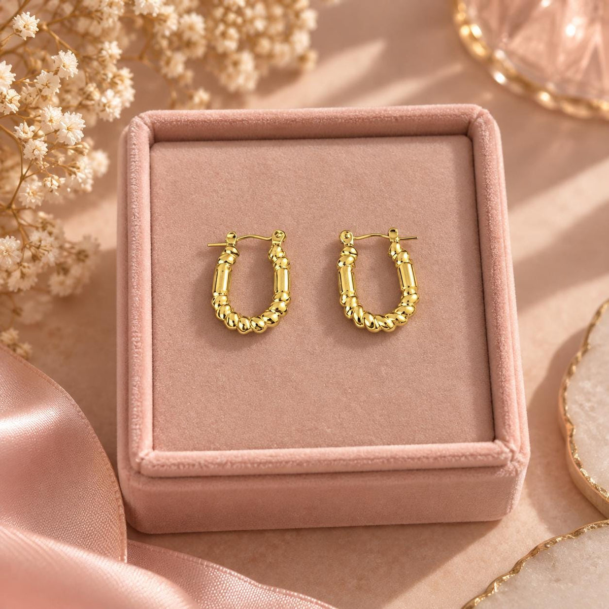 18K Gold Plated Rope Hoop Earrings, Textured Chunky Hoops, Vintage Inspired