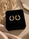 18K Gold Plated Ridged Hoop Earrings, Geometric Vintage Statement Jewelry