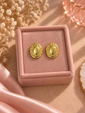 Textured Oval Stud Earrings, 18K Gold Plated, Vintage Minimalist Jewelry