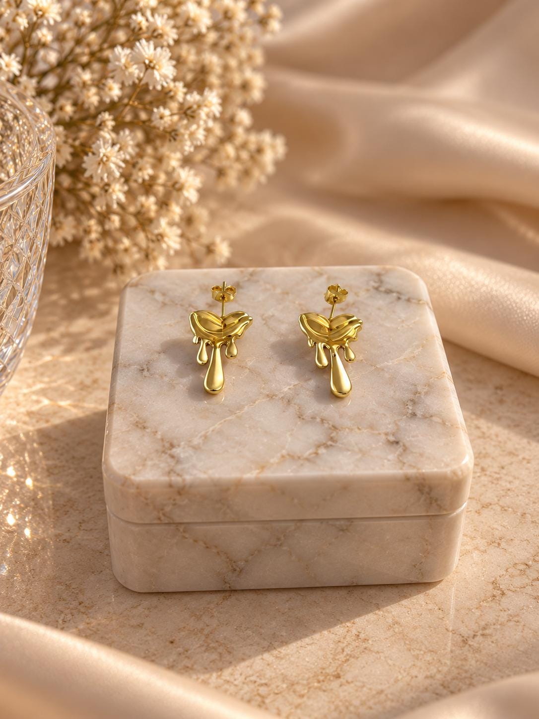 18K Gold Plated Drip Earrings, Abstract Melting Liquid Gold Statement Jewelry