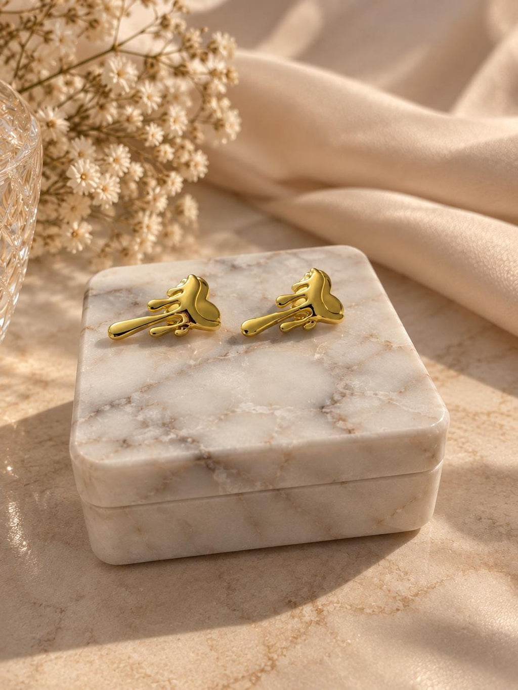 18K Gold Plated Drip Earrings, Abstract Melting Liquid Gold Statement Jewelry