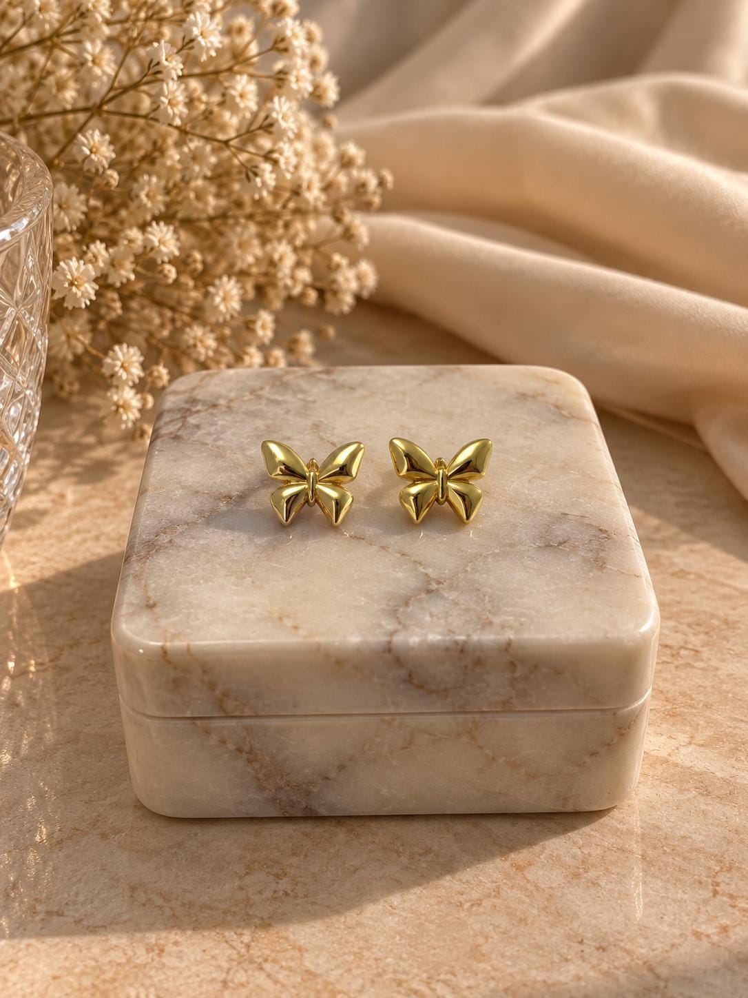 18K Gold Plated Butterfly Stud Earrings, Minimalist Dainty Jewelry
