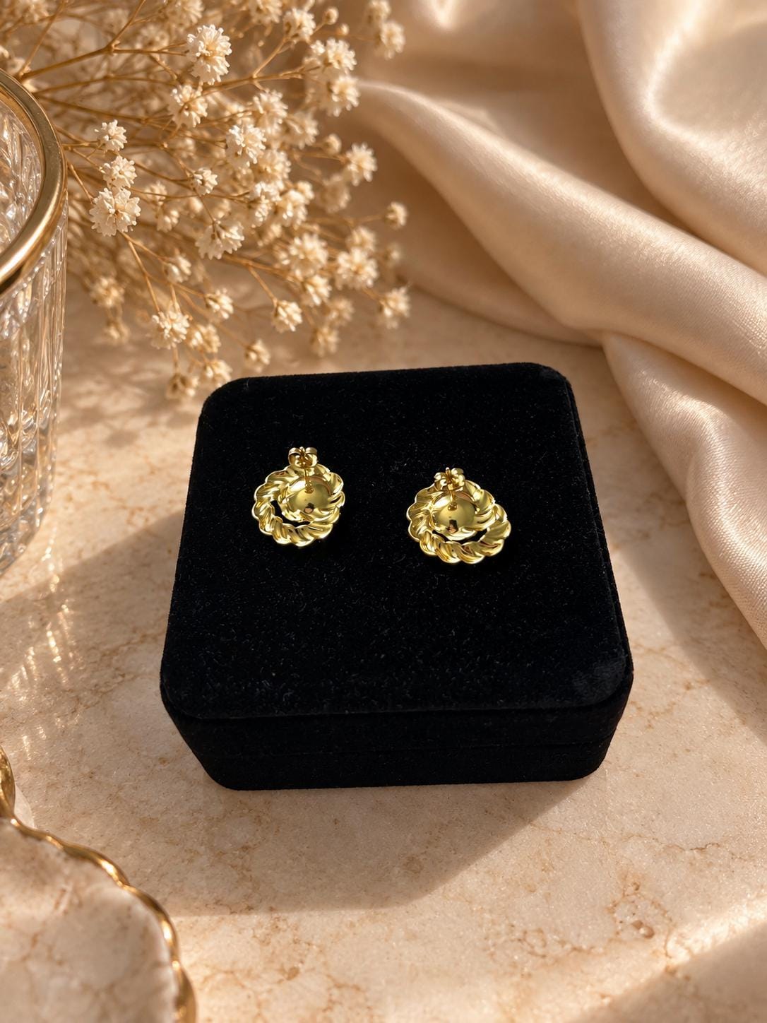 18K Gold Plated Rope Stud Earrings, Twisted Knot Design, Minimalist Vintage Style