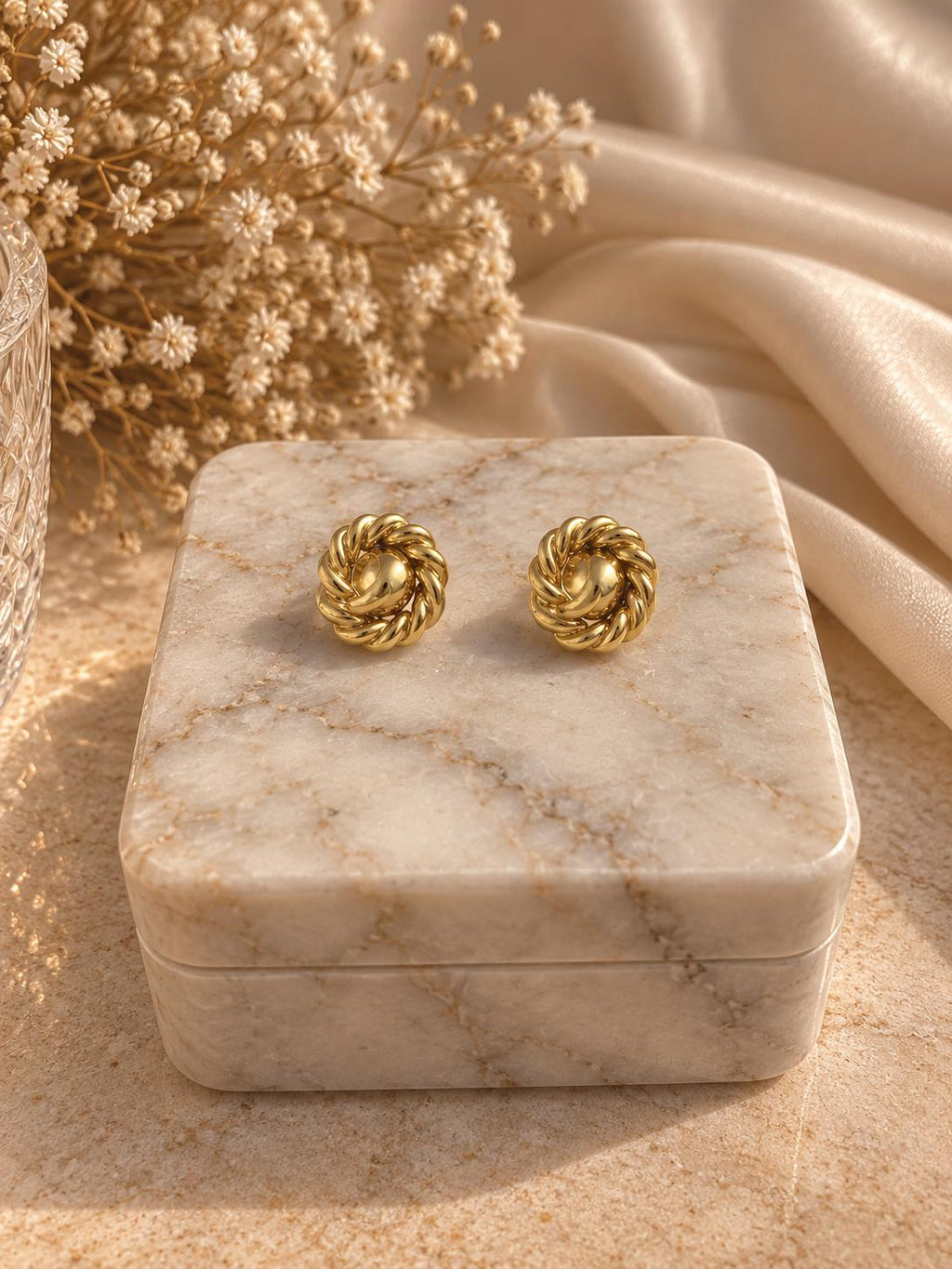 18K Gold Plated Rope Stud Earrings, Twisted Knot Design, Minimalist Vintage Style