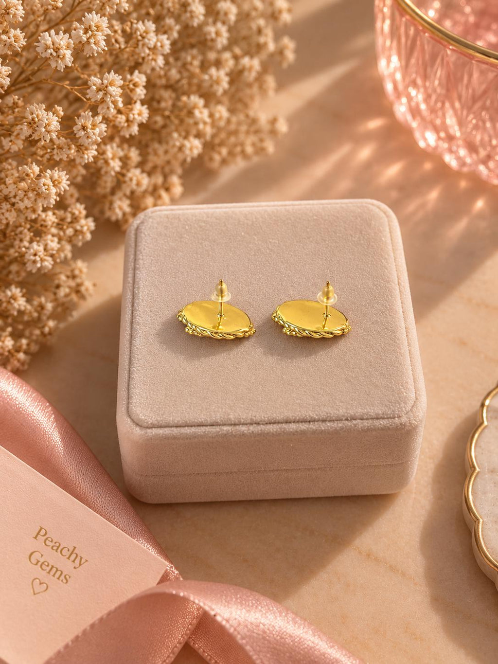 Textured Gold Pearl Stud Earrings: Vintage Style, 18K Plated Stainless Steel