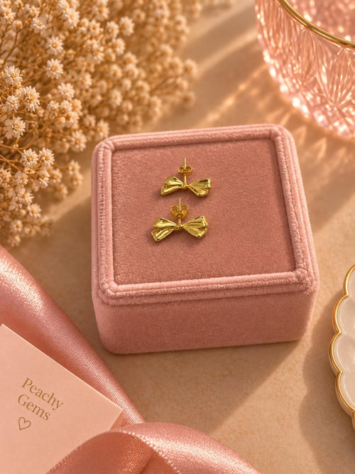18K Gold Plated Bow Stud Earrings, Minimalist Dainty Coquette Jewelry